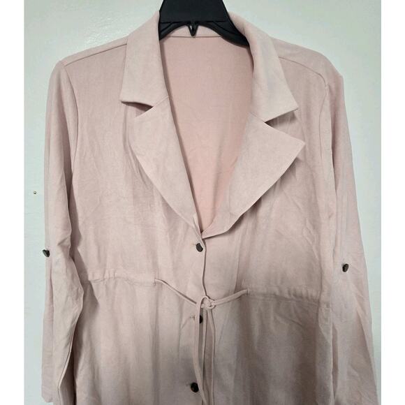 Long-sleeved trench coat with cuffs, lapel coat with drawstring waist - Picture 3 of 12